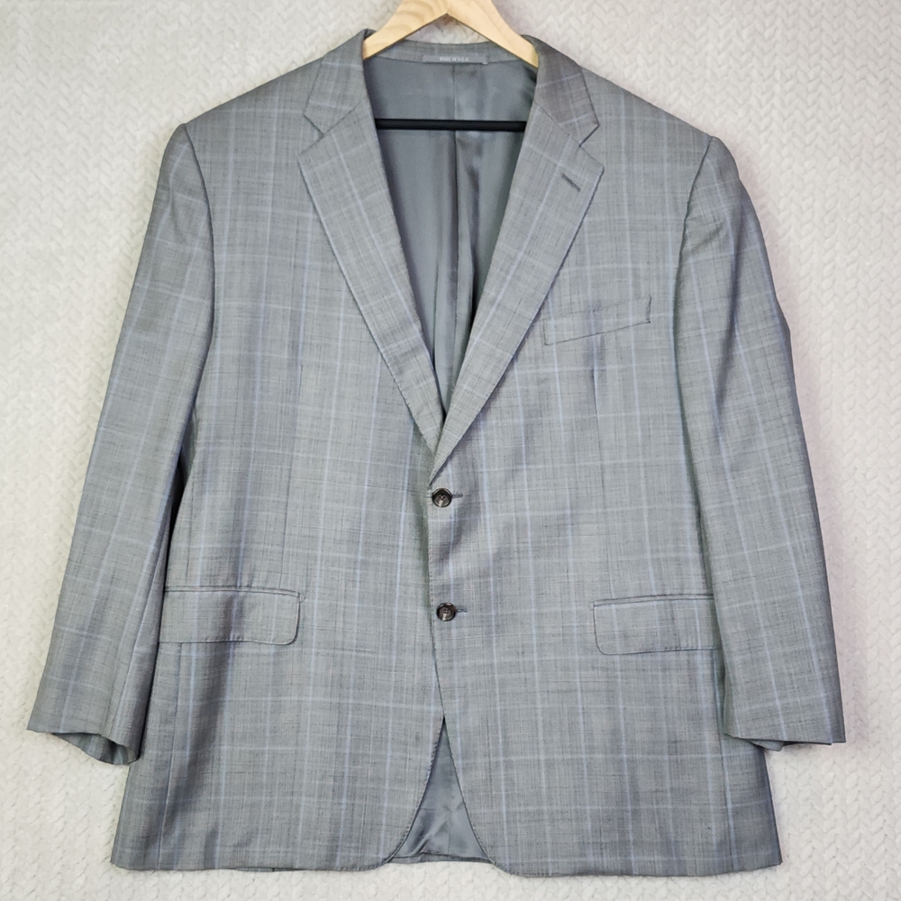 Hickey Freeman Loro Piana Gray Windopane Worsted Wool Blazer Sport Coat Mens 48R